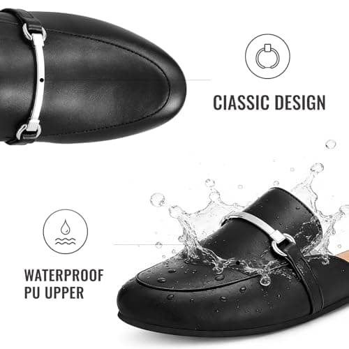 KIDMI Mules for Women Comfortable Dressy Flats Slip On Business Casual Buckle Loafers Slides, Black 39 - Thumbnail 4