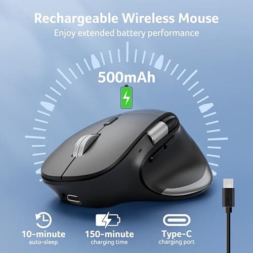 acer Ergonomic Mouse Wireless Rechargeable with Side Scroll (BT5.2+2.4GHz), Bluetooth Computer Mouse for Laptop, Medium to Large Sized Hands, Office USB Mice, 8 Buttons, 4800 DPI for PC, Desktop - Thumbnail 6