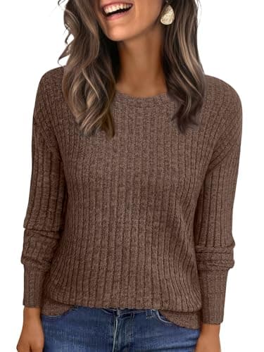 ANRABESS Women Long Sleeve Shirts Business Casual Tunic Tops Fall Lightweight Sweaters Dressy Blouses 2025 Fashion Outfits Brown X-Large - Image 1