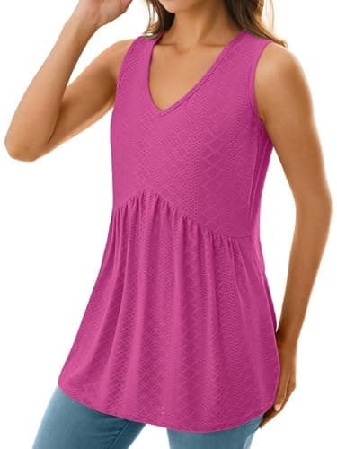 GKBK Womens Babydoll Tank Tops 2026 V Neck Sleeveless Tank Tops Flowy Peplum Tops for Women Dressy Spring Summer Fashion Outfits Trendy Hot Pink - Thumbnail 3