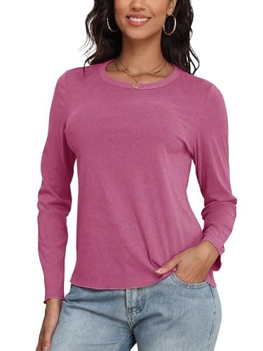 COCOMARTS Womens Long Sleeve Crewneck Knit Basic Tops Loose Casual Shirt 2025 Fall Winter Outdoor Thermal Undershirts Red Medium - Image 1