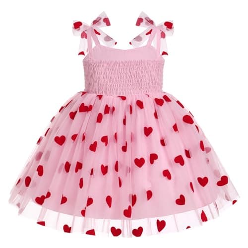 Girl Valentine's Day Outfit: Toddler Baby Girls Tutu Dress Flower Sleeveless Backless Pageant Princess Birthday Party Dresses Sequin Tulle Bowknot Cake Smash Photo Shoot Outfits Pink Heart 18-24Months - Thumbnail 4