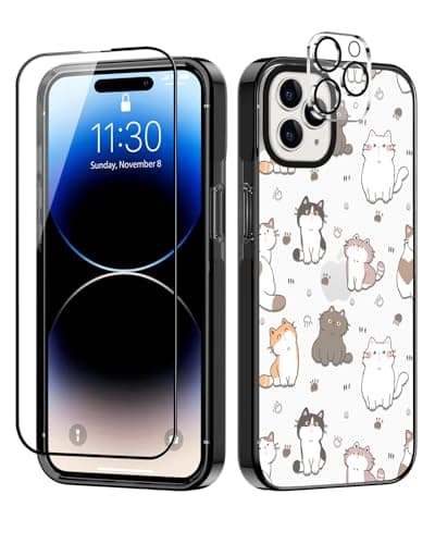 Sholbrak [3 in 1 Designed for iPhone 14 Pro Max Case Cute Cat Pattern Protective Phone Case Cover 6.7" Screen Protector + Camera Lens Protector【2X Military Grade Drop Tested / 6.6ft Drop Protection】 - Image 1