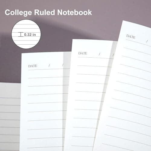 Yoment 5 Subject Notebook College Ruled with 5 Removable Tabs Dividers & Pockets, 8 X 10 Large 300 Pages/150 Sheets Hardcover Spiral Notebook for Work Office Home School, Black - Thumbnail 5