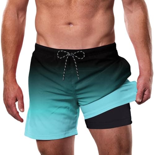 Cozople Men 2 in 1 Bathing Suit with Compression Liner Gradient Swim Trunks Color Changing Beach Swimming Board Short Quick Dry Stretchy Swimwear with Pocket Pool Water Park Daily Leisure Home Walks - Image 1
