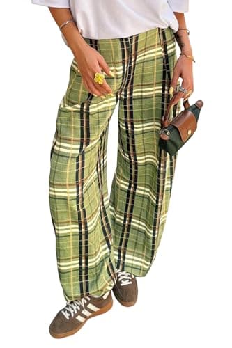 Cicy Bell Womens Wide Leg Plaid Pants Checkered Business Casual Trousers High Wiasted Baggy Palazzo Pants Green - Image 1