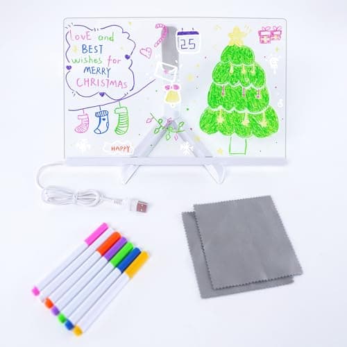 Kids Neon LED Acrylic Drawing Board, 5.9x5.9 Inch Dry Erase Doodle Pad - Thumbnail 5