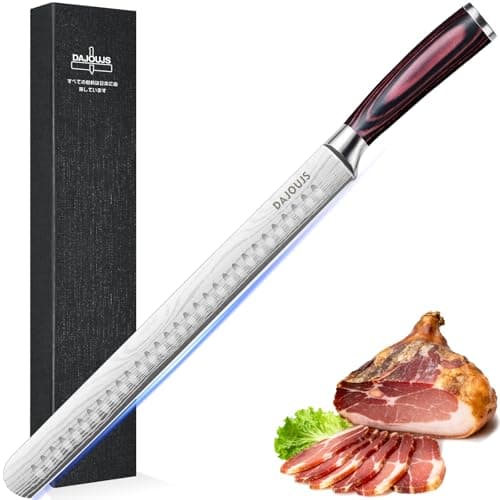 DAJOUJS Brisket Knife Meat Carving Knives - 12 Inch Ultra Sharp High Carbon Steel Kitchen Carving Slicing Knife with Ergonomic Wood Handle & Gift Box for Turkey, Meat Cutting, BBQ - Image 1