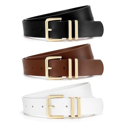 WOWOGO 3 Pack Women Leather Belt for Jeans Dresses Pants 1.3 inches Fashion Ladies Waist Belts Gold Silver Buckle - Image 1
