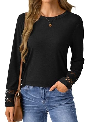 GKBK Womens Long Sleeve Tops Business Dressy Casual Blouses Crew Neck Loose Fit Lightweight T Shirts Cute Work Tee Ladies Tunic 2025 Fall Winter Fashion Clothes Trendy Outfits Black M - Thumbnail 5