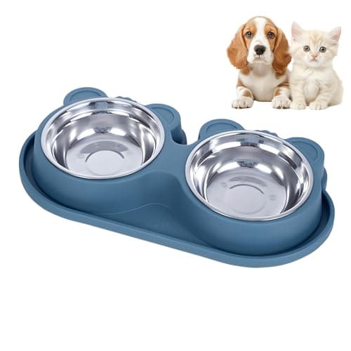 Stainless Steel Double Pet Bowls with Non-Slip Base, Detachable Dog Cat Food and Water Feeder Set, Anti-Spill & Easy to Clean Pet Feeding Bowls for Small Dogs & Cats - Image 1
