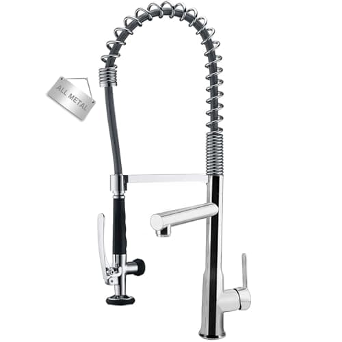 Commercial Kitchen Faucet with 26.25" High Arch Pull-Down Sprayer, Solid Brass Single Handle Pre-Rinse Spring Kitchen Sink Faucet with Dual-Function Spray Head, Chrome Double-Headed Kitchen Faucets - Image 1