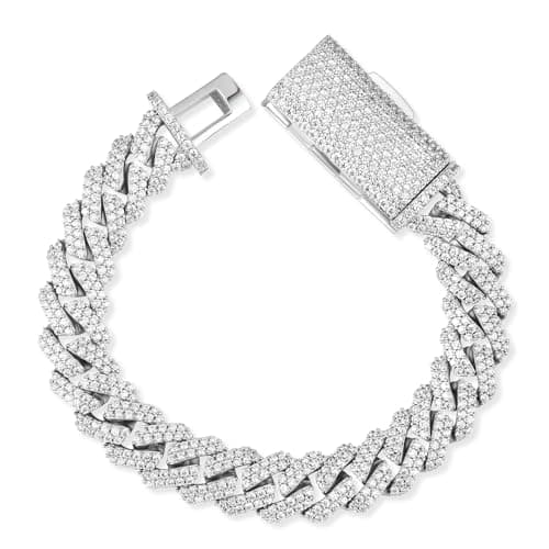 Gemsme 12mm Cuban Bracelet, Hip Hop Heavy 18k White Gold Plated 12MM Full Iced Out Miami Cuban Link Chain Bracelet - Image 1