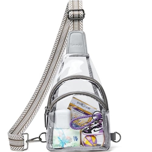 LATMAP Clear bags Stadium Approved Crossbody Fanny Pack Sling Bag Backpack Purses for Women Men for stadium events Unisex Light Grey - Image 1