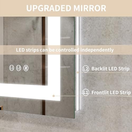 ComfyStyle 72X36 Large Led Mirror for Bathroom, Front and Backlit (Independent Control), Wall-Mounted Lighted Vanity Mirror Bathroom Mirror with Lights, 3 Colors, Stepless Dimmable, Anti-Fog, Memory - Thumbnail 3