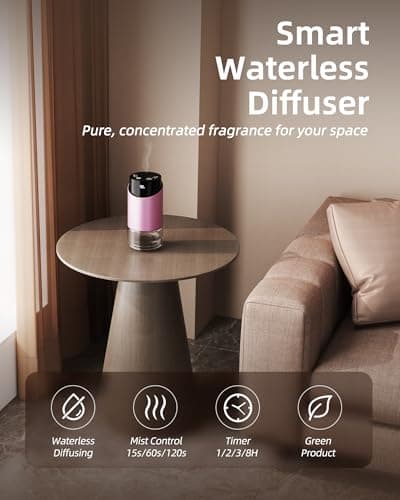 Waterless Essential Oil Diffuser Aromatherapy Scent Diffusers for Home Large Room, Bedroom, Car, Office, Battery Operated Mini Portable Air Freshener, 3 Countdown Timers & 3 Mist Levels - Thumbnail 2