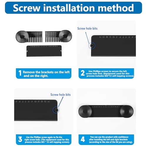 YONGAIJIA New Upgrade 4 Pack Adjustable Pot Lid Holder, Lid Organizer Fits 6" to 14" Lids, with Screw Hole Position and Sticky Wall Mounted Lid Storage Kitchen Cabinets, Cabinet Doors (Black) - Thumbnail 6