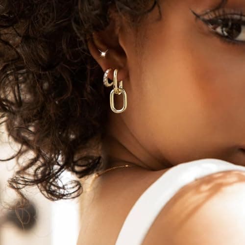 Small Gold Hoop Earrings Set for Women, 14K Gold Plated Lightweight Earrings Sets for Multiple Piercing, Hypoallergenic Huggie Hoops Earrings for Women Jewelry - Thumbnail 4