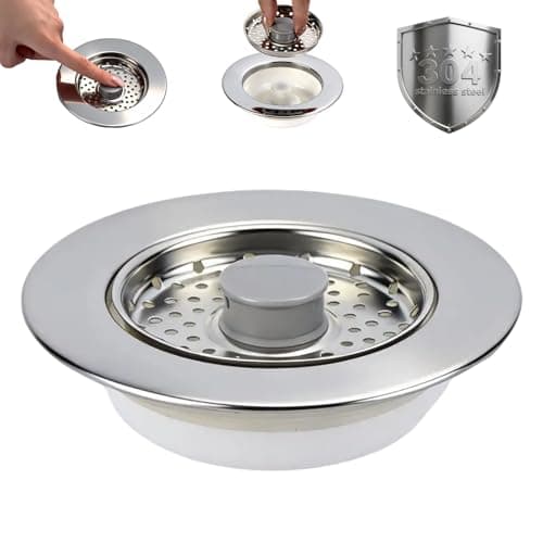 Sink Drain Strainer - Kitchen Sink Stopper, 3 In 1 Kitchen Sink Drain Strainer with Anti-Clogging Basket, Fit US Standard 3-1/2'' Sink Hole - Image 1