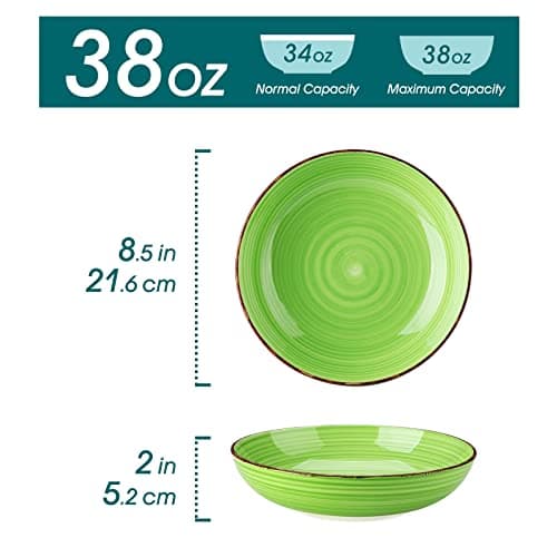 vancasso Bonita Pasta Bowls Set of 6, 38 oz Shallow Ceramic Bowls for Pasta, Salad, Soup & More - Microwave, Dishwasher & Oven Safe - Assorted Colors - Thumbnail 2