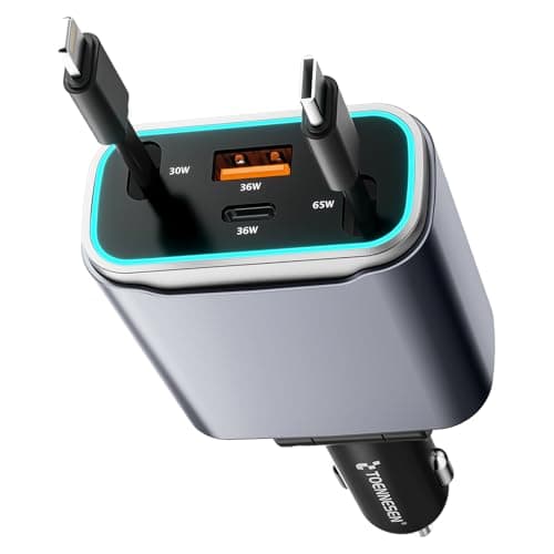 TOENNESEN Retractable Car Charger USB C 131W 4-in-1 Fast Charging with 2 Retractable Cables Car Phone Charger Adapter for iPhone 17 Pro Max 16 15 14 13 Fast Charge Car Accessories, Gifts for Men Women - Image 1