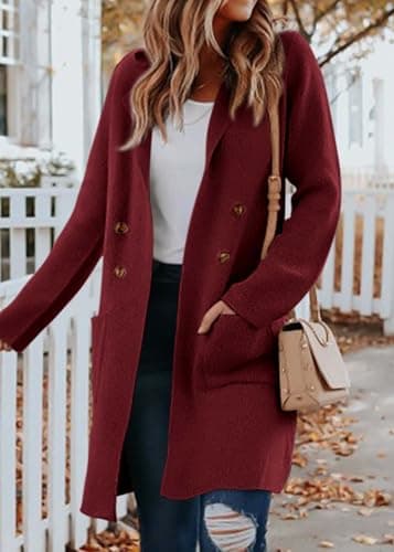 KIRUNDO Cardigan Sweaters for Women 2026 Fall Open Front Knit Sweater Jackets Business Casual Long Coatigan Winter Clothing(Wine Red, Large) - Thumbnail 3