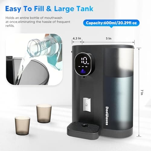 Automatic Mouthwash Dispenser for Bathroom 20.3 Fl oz -Touchless Smart Mouth Wash Dispenser, Electric Wall Mounted Mouthwash Dispenser with 2 Magnetic Cups,4 Levels and LED Screen for Kids Adults Grey - Thumbnail 2