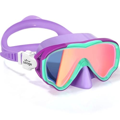 Seago Kids Swim Goggles for Kids 6-14 8-12 8-14 4-7, Swimming Goggles for Girls Boys Youth Anti-Fog 180° Clear Wide Vision No Leak Kids Underwater Pool Water Swim Glass with Nose Cover Mirrored Purple - Image 1