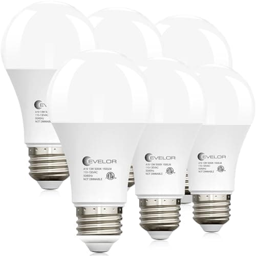 evelor A19 LED Light Bulbs,100 Watt Equivalent Daylight 5000K Efficient 13W,1500 Lumens E26 Base, Non-Dimmable, 15000-Hour Lifespan for Bedroom, Living Room, Office, 6-Packs - Image 1