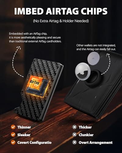 Stouchi Card Holder Wallet for Men, Find My AirTag Chip (iOS Only) Slim Credit Card Holder RFID, Cash Strap, Minimalist Trackable Wallet for Boyfriend Husband Christmas Anniversary Birthday Gifts - Thumbnail 5