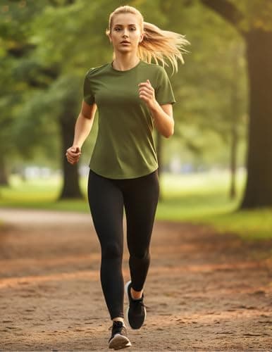 LETSEE Short Sleeve Basic Tees for Women Running Gym Athletic Tee Top Breathable Crewneck Tops Army Green XL - Thumbnail 4