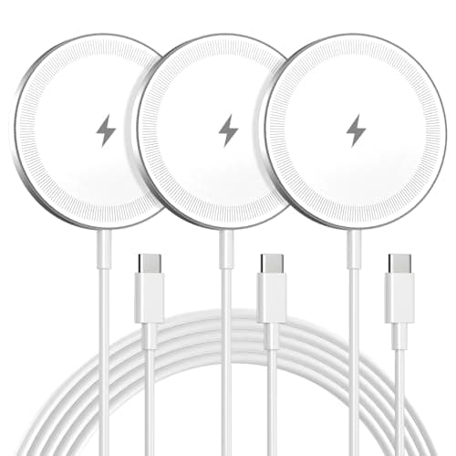 Magnetic Wireless Charger Charging Pad: 15W Qi Fast Portable Slim Charger Puck for iPhone 17 Air 16e 16 Pro Max 15 14 13 12 Series & Samsung Galaxy S25 Ultra- Include USB-C/A Dual Ports (3Pack White) - Image 1