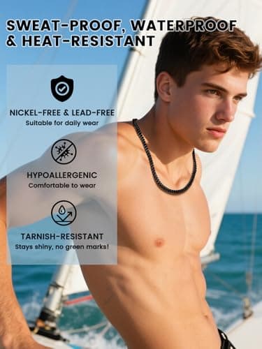 7mm Black Men's Cuban Link Chain Necklace Gift for Men 28 Inch Long Black Mens Chain Hip Hop Necklaces for Men Party Jewelry, Hypoallegenic Tranish Resistant, 28" - Thumbnail 2