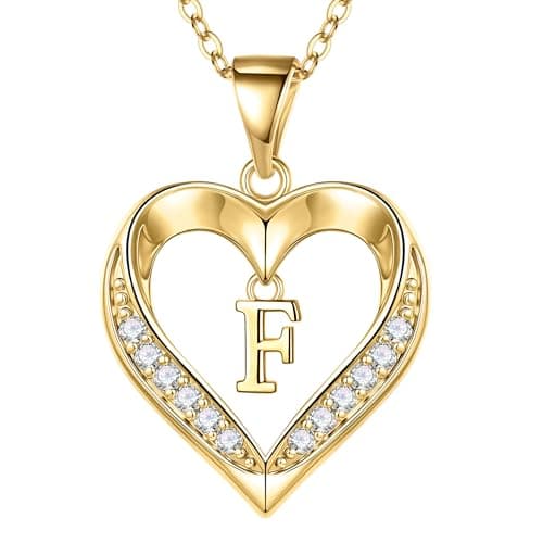 Turandoss Heart Initial Necklaces for Women, Dainty 14K Gold Plated Letter F Heart Pendant Necklace Non Tarnish Waterproof Trendy, Jewelry Birthday Gifts for Mom Wife Teen Girls - Image 1
