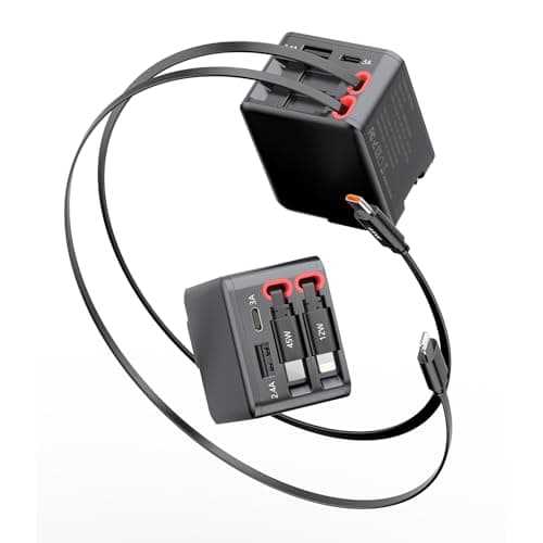 4-in-1 Retractable Wall Charger with PD Fast Charging, Featuring Dual USB Ports, Lightning and Type-C Data Cables, a Foldable Four-Port Plug, and a GaN Adapter. - Image 1