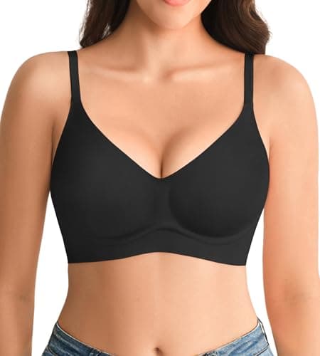 Jelly Bras for Women No Underwire - Wireless Seamless Padded Bralette, Full Coverage Back Smoothing Bra with Support - Black, L - Image 1