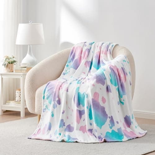 Cozy Bliss Cow Print Fuzzy Throw Blanket for Couch - Thick Soft Warm Non Shedding Fleece Blankets for Western Décor Room, for Kids, Women Men Girls, Rainbow 50"*60" - Image 1