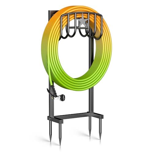 Mogaath Garden Hose Holder – Heavy-Duty Freestanding Metal Stand, Holds 150FT Hose, with Stable 4-Spike Base, Easy to Install for Outdoor Yard, Lawn, Garden (Black) - Image 1