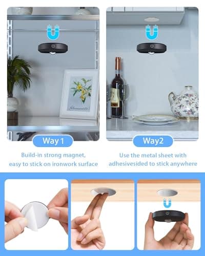WILLED Puck Lights with Remote Control, Rechargeable Under Cabinet Lights, 1200mAh Battery Operated Tap Lights, Dimmable Push Lighting, Wireless Closet Light, LED USB Stick On Light (6 Pack) - Thumbnail 6