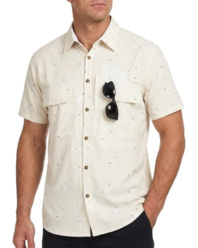 Cozople Mens Button Down Short Sleeve Sun Protection Fishing Shirts UPF 50+ Cooling Quick Dry Hiking Shirt for Travel Safari Camping Khaki Seagull 2XL - Image 1