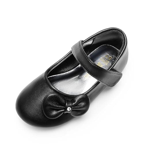 DREAM PAIRS Toddler Girls Dress Shoes Mary Jane Flats, Girls School Uniform Flats Bow Ballerina Shoes,Size 12 Little Kid,Black-Pu,Angel-5 - Image 1