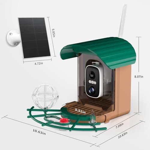 NIORSUN Smart Bird Feeder with Camera Solar Powered, 2K HD Video AI Recognition Feeder with Instant Notifications, Eagle Alarm, Infrared Night Vision, Ideal Gift for Family and Bird Lovers, Green - Thumbnail 2