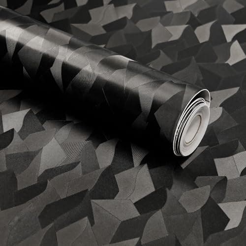 auxua Black Textured Peel and Stick Wallpaper 17" x 78.7"– Easy to Use with Thickened Material and Strong Adhesive, Renter‑Friendly Wall Paper with Subtle Reflective Camo Effect for Bedroom, Bathroom - Image 1