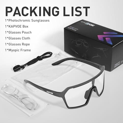 KAPVOE Photochromic Cycling Glasses Men Mountain Bike Glasses Women Clear MTB Sports Sunglasses TR90 Biking Goggles Transition Bicycle UV Protection Triathlon Running Black - Thumbnail 6