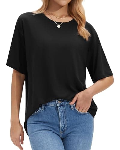 Stelle Black T Shirts for Women Oversized Crew Neck Short Sleeve Summer Tops Loose Fit Soft Basic Tee Shirt X-Large - Image 1