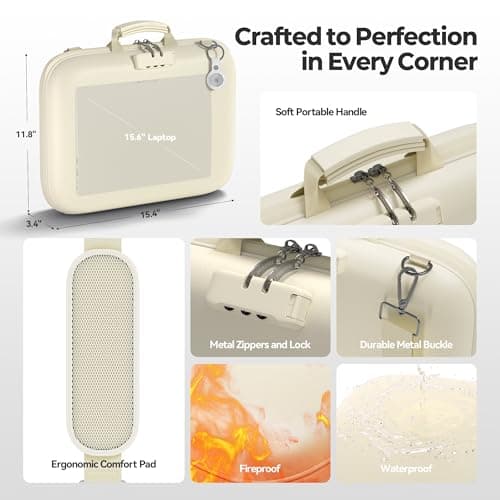 Nacial Fireproof Document Box with Lock & Shoulder Strap, Hard-Shell Fireproof File Organizer with 13 Pocket Accordion File Folder, Portable Safe Storage for Important Documents, Laptop, Beige - Thumbnail 4