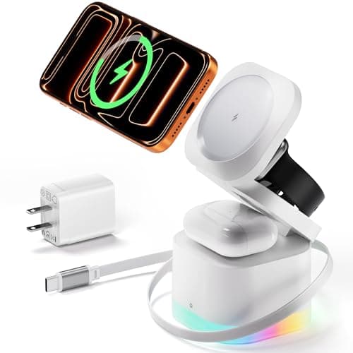 5 in 1 Wireless Charger, Foldable Wireless Charging Station with Night Light for Apple Magnetic Charger, Retractable Cable Fast Charger Stand for iPhone 17/16/15/14/13/12, Apple Watch, AirPods Pro 3 - Image 1