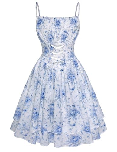 Scarlet Darkness Women Corset Floral Dress Spaghetti Strap Mini Sundress for Teens Blue Floral XL - Image 1