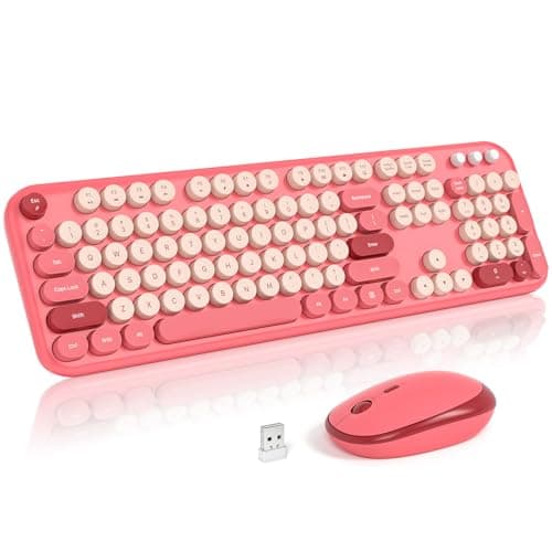 Atelus Wireless Keyboard and Mouse Combo, 2.4Ghz USB Retro Full Size Typewriter Keyboard and Cute Mouse Set for Windows 7/8/10, Laptop, Desktop, PC, Computer - Image 1