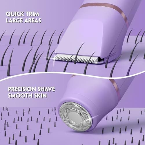 Bikini Trimmer for Women, Tiovara Painless Electric Razors Shaver IPX7 Waterproof Cordless Body Hair Trimmer Pubic Hair Removal with USB Charge Dock for Underarm Leg Arm Body Face Silk Skin (Lilac) - Thumbnail 3